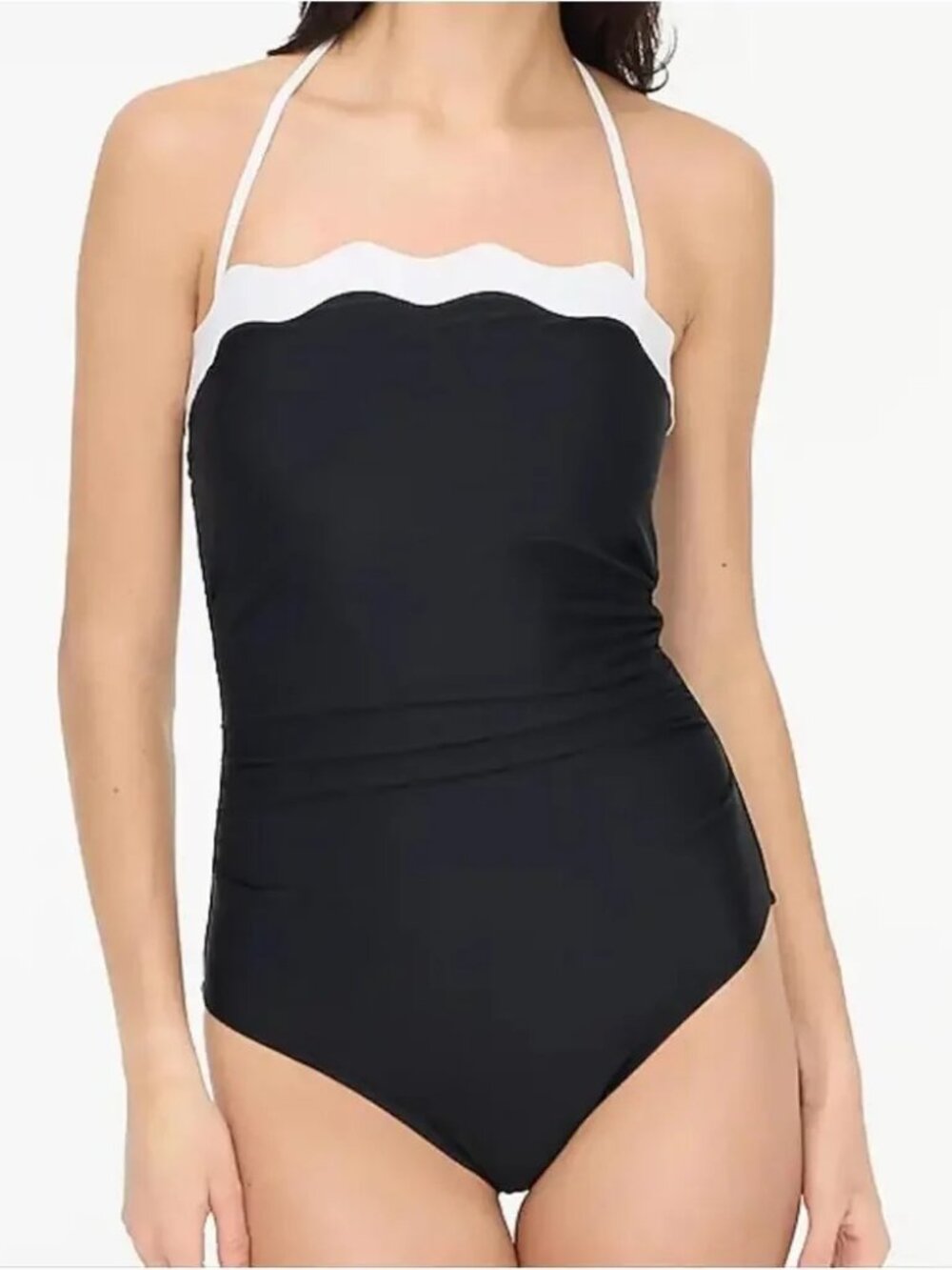 J CREW FACTORY SIZE S Scalloped one-piece swimsuit Black White Halter CI109